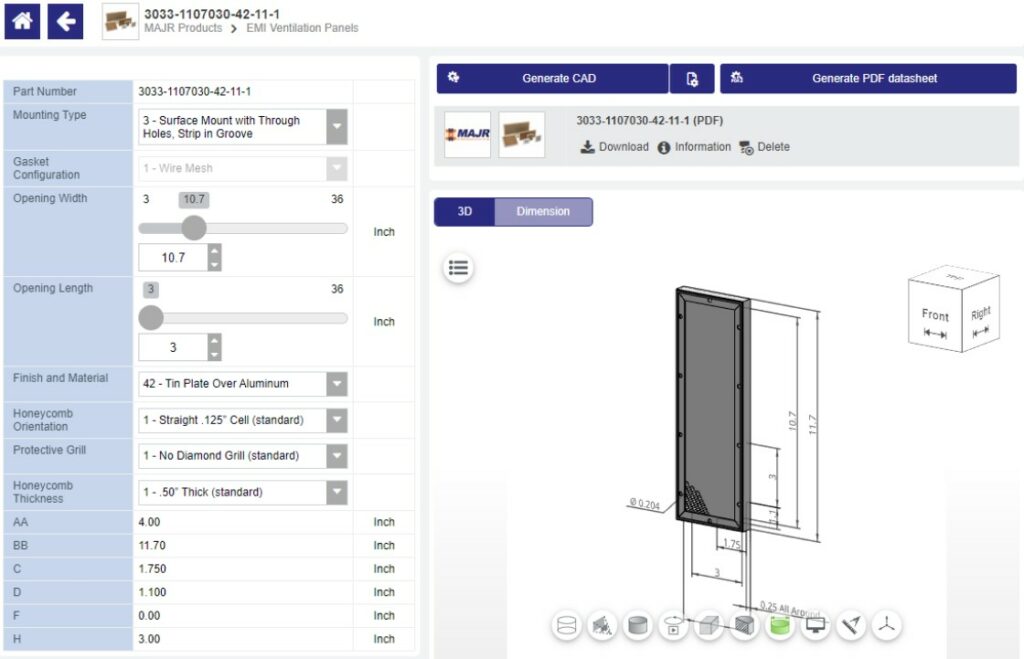 CAD Tool for EMI/RFI Shielding ventilation Panels